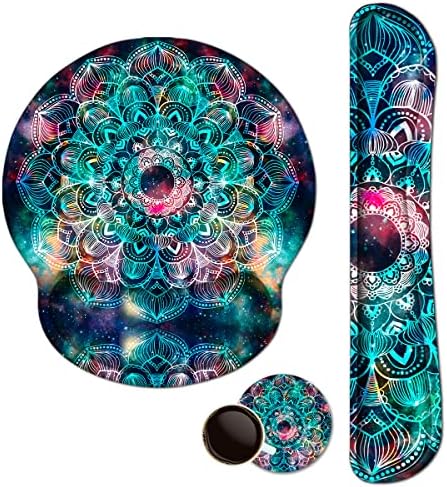 Keyboard Wrist Rest Pad and Mouse pad with Wrist Rest Support Set, Non Slip Rubber Base Wrist Support Mousepad with Ergonomic Comfy Gel Memory Foam for Home Office Efficient Working（Mandala Art)