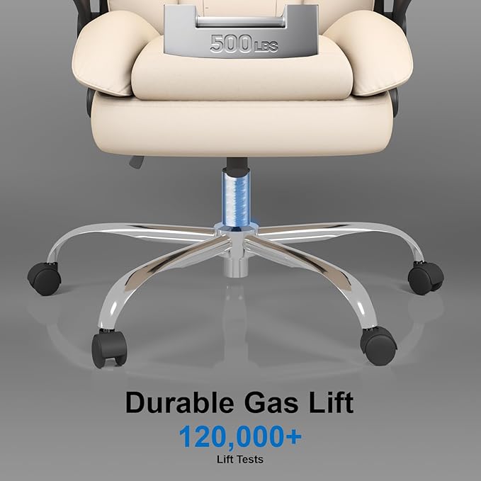 Office Chair, Home Desk Chair, Ergonomic Computer Chair with Lumbar Support, Executive Leather Chair with Flip-Up Armrests, Big and Tall Swivel Rolling Chair, Beige