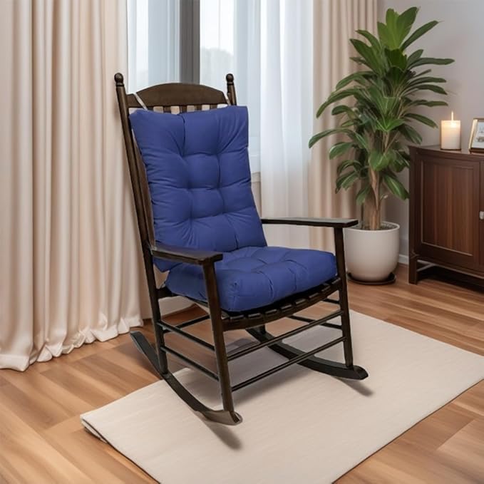 Rocking Chair Cushion Pad, 2 Pieces Indoor/Outdoor Rocking Soft Thickened Patio Chaise Lounger Cushion Overstuffed Patio Chair Cushion (Navy Blue)