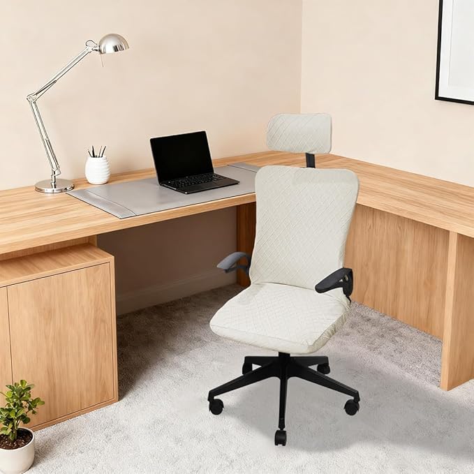 Ergonomic Office Chair Covers Set with Headrest Cover Stretch Desk Computer Chair and Headrest Slipcovers Washable Protector Slipcovers for Swivel Computer Chair 2 Pieces White