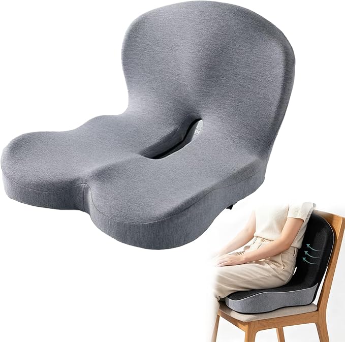 Orthopedic Cushion, Memory Foam Seat Cushion for Pressure Relief, Tailbone & Hip Support, Non-Slip Ergonomic Cushion for Long Sitting, Office Car Gaming Chair(Grey)