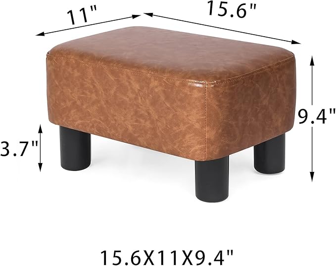 Joveco Small Footstool Ottoman PU Leather Footrest Modern Rectangular Foot Stool with Non-Skid Legs Pets Step Stool for Couch Dog Living Room Bedroom (Light Brown)