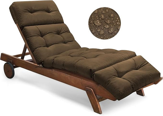 Waterproof Outdoor Chaise Lounge Chair Cushion 74.4 x 22 x 4.7 Inches Memory Foam Lounge Chair Cushions for Outdoor Furniture with Ties, Thickened Pool Chaise Lounge Chair Cushions, Brown