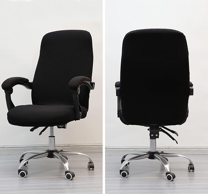 Melaluxe Office Chair Cover with Armrest Covers， Universal Stretch Desk Chair Cover, Computer Chair Slipcovers (Size: L) - Black