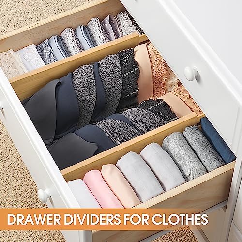 Bamboo Drawer Dividers, Adjustable Drawer Organizers, Fits 12.6–16" Drawers