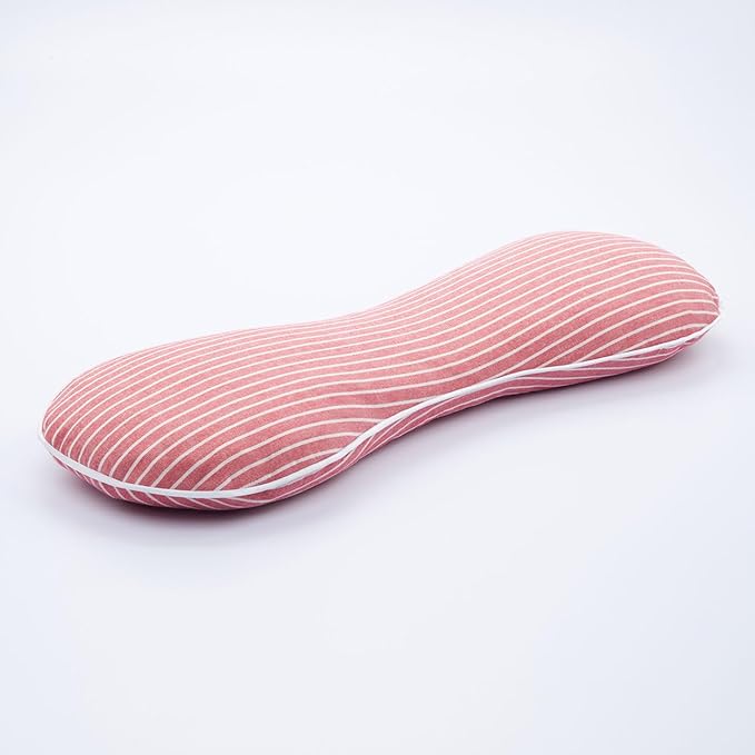 Buckwheat Pillow Cervical Neck Pillow, Buckwheat Hulls Filling Cooling Lumbar Support Pillow, Adjustable Firmness Ergonomic Design with Washable Cover, Red 19"X7"