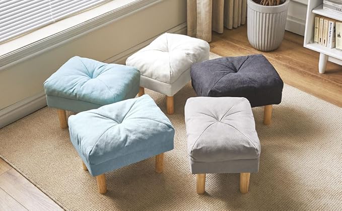 YMYNY 15.75" Small Footstool Ottoman, Footrest with Sponge Padded Seat, Step Stool for Sofa, Bedroom, Living Room, Entryway, Modern Change Shoes Stool, Wood Legs, Light Blue UHBD023BL