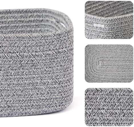 MiniArk Small Storage Baskets for Organizing | Closet Organizer Bins | Shelf Toy Basket | Woven Rope Baskets | Cube Decorative Box | Shallow Basket | 13x8.5x5.1” | 4 Packs Mixed Grey
