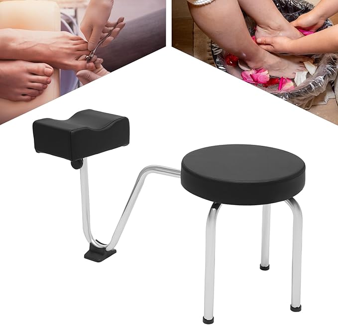 Portable Pedicure Foot Rest Stool, Adjustable Height, Black, for Spa, Beauty Salon, Studio