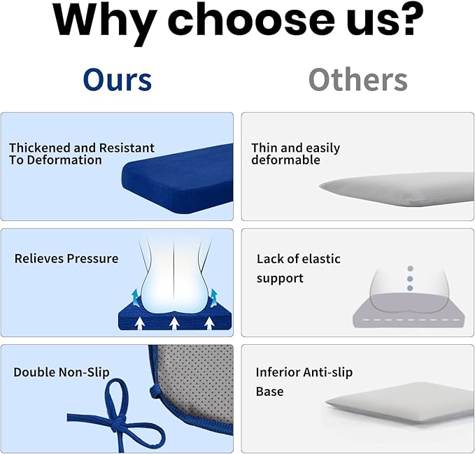2'' Thick High-Density Foam Indoor Chair Cushions | Dining Chair Pads with Ties, Removable Washable Cover, Kitchen Chair Cushions 17"x16", Sapphire Blue 4 Pack