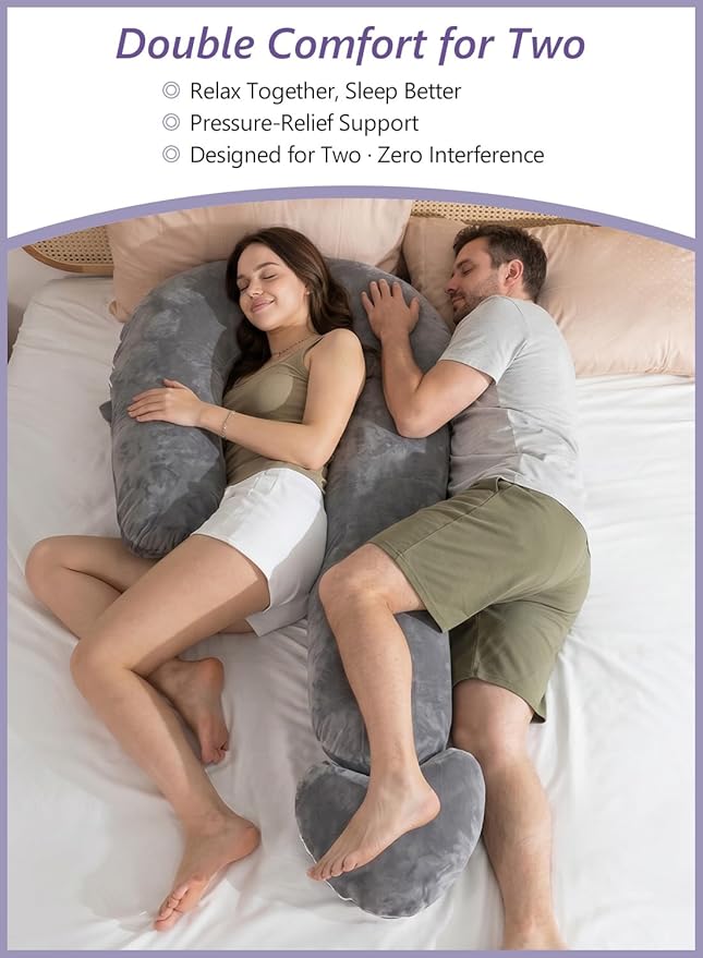 Meiz Question Mark Body Pillow for Adults & Couples, Full Body Support for Side Sleepers, Back & Pregnancy, with Detachable Heart Cushion, Soft Velvet Cover, Classical Grey