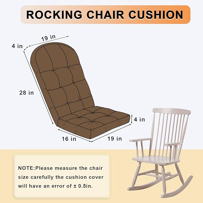 Rocking Chair Cushion - Chenille Fabric, High-Density Sponge, Durable Comfort Non-Slip Bottom Tufted Seat Pads with Ties, Chenille︱Brown, 44x19x4 inch