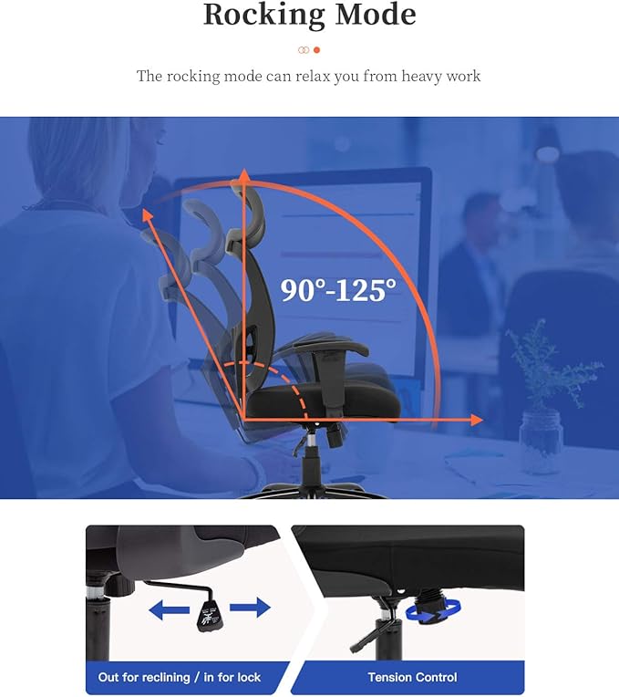 Big and Tall Office Chair Ergonomic Chair 400lbs Wide Seat Executive Desk Chair with Lumbar Support Adjustable Armrest Headrest High Back Mesh Computer Chair Rolling Swivel Task Chair(Black)