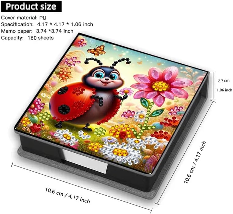 Ladybug Diamond Painting Note Box Memo Pad Holder, Diamond Art Sticky Notes Organizer for Desk, Aesthetic Stationery Storage Case for Office,School Supplies (Ladybug)