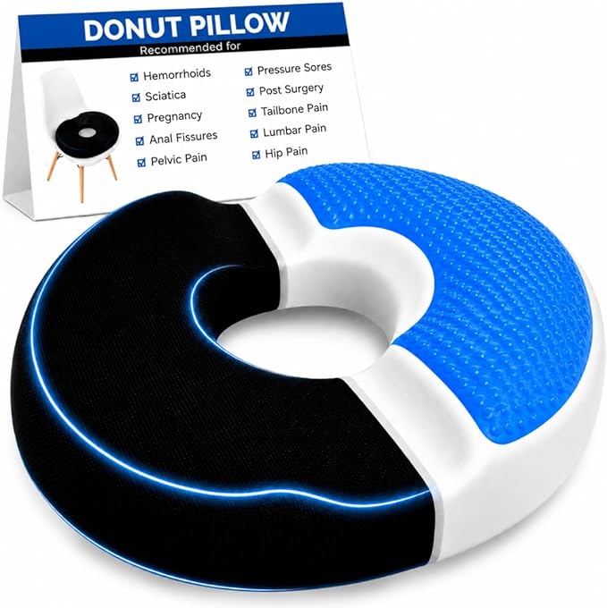 AnboCare Donut Gel Sitting Pillow - Orthopedic Memory Foam for Tailbone Pain, Hemorrhoid, Bed Sores, Postpartum, Prostate, Coccyx & Sciatica Pain