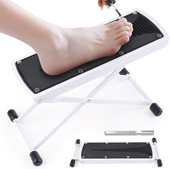 White Aluminum Alloy Pedicure Foot Rest, 6 Heights Adjustable Non-Slip Foldable Pedicure Stool for Easy at Home Pedicures, No More Bending or Stretching