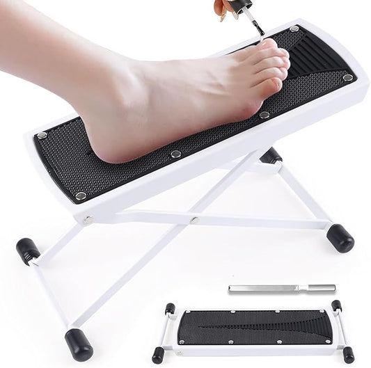 White Aluminum Alloy Pedicure Foot Rest, 6 Heights Adjustable Non-Slip Foldable Pedicure Stool for Easy at Home Pedicures, No More Bending or Stretching