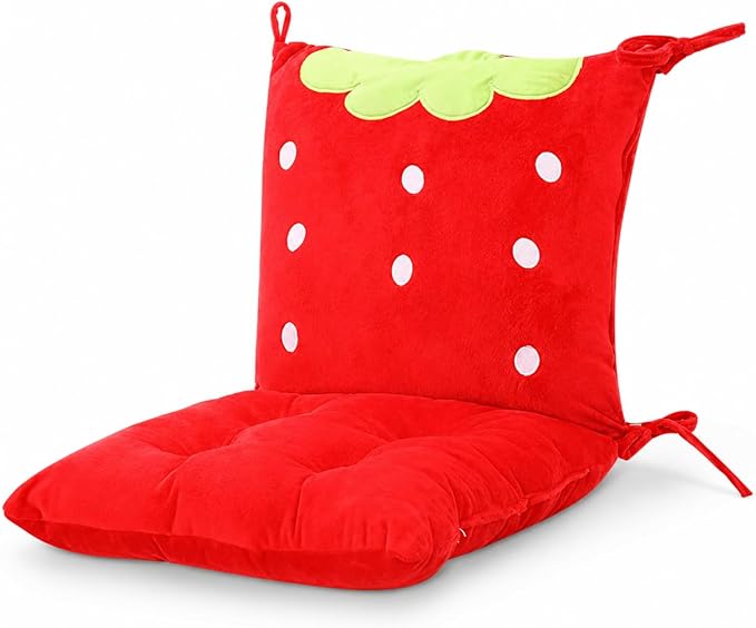 ChezMax Chair Cushion Plush Seat Cushion Back Cushion with Ties, Detachable Thickened Desk Chair Pads, Cartoon Waist Pillow Cushion Decor for Chair Car Office Patio Wheelchair, Cartoon Strawberry