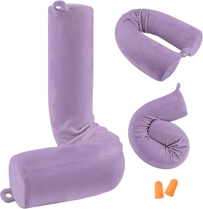 Twist Memory Foam Travel Pillow for Neck, Chin, Lumbar and Leg Support-for Travling on Airplane, Train, Bus or at Home-Adjustable, Bendable Roll Pillow with Washable Soft Cover