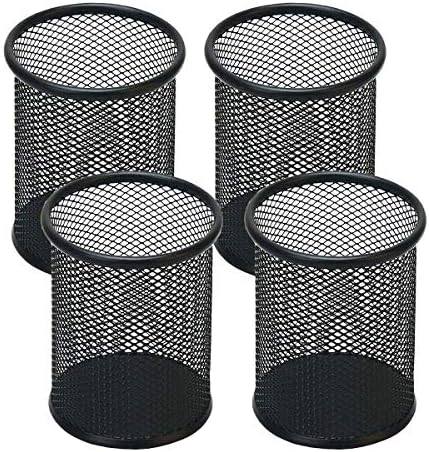 Pen Holder Mesh Pencil Holder Metal Pen Holder Cup Pencil Cup Holder for Desk Office Pen Organizer Black, 4 Pack