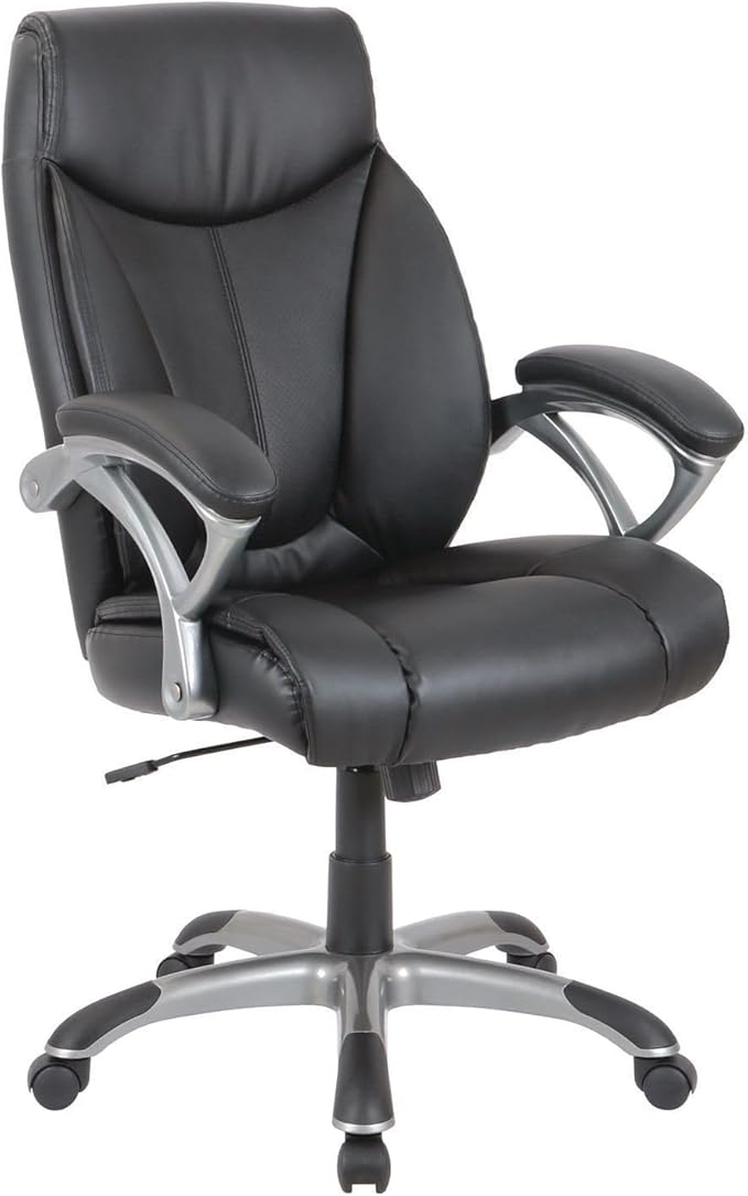 Alera Fulford High-Back Leather Office Chair, Ergonomic Computer Chair, Adjustable Height, Reclining Seat, Supports Up to 275 lb, Black