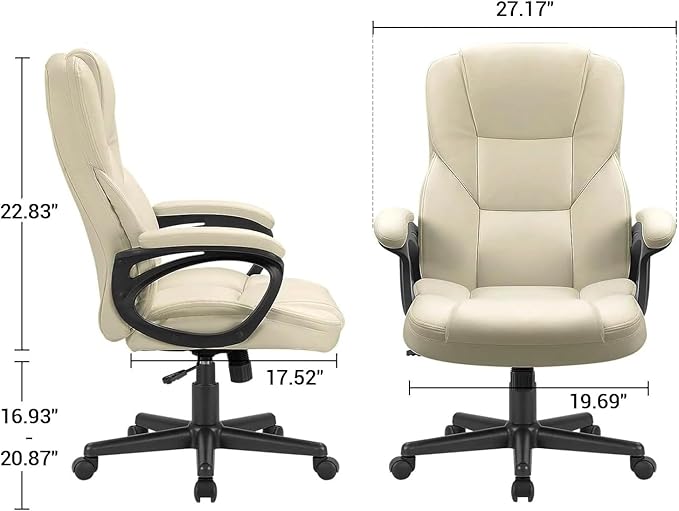 Furmax Office Executive Chair High Back Adjustable Managerial Home Desk Chair, Swivel Computer PU Leather Chair with Lumbar Support (2, Khaki)