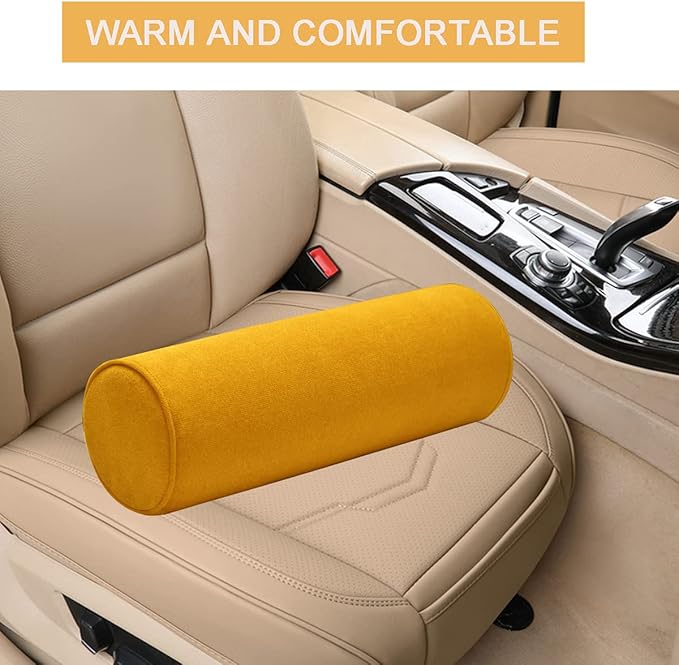 Cylinder Round Memory Foam Support Pillows Cervical Neck Roll Pillow with Pillowcase Soft, Comfortable and Breathable for Sleeping, Chair, Car, Sofa，Travel (Yellow, 18x6)