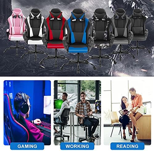 PC Gaming Chair Office Chair Racing Desk Chair with Lumbar Support Arms Headrest Massage High Back PU Leather Ergonomic Computer Chair Rolling Adjustable Swivel Chair for Women Men Adult, Blue