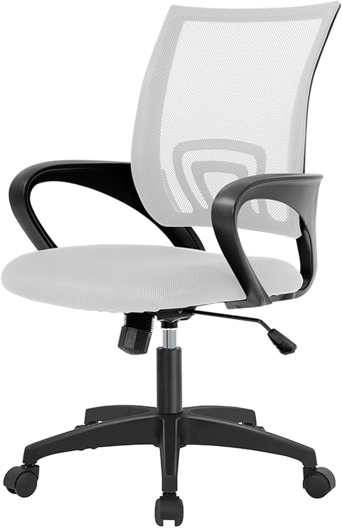 Ergonomic Office Desk Chair - Mesh Computer Task Swivel Chair with Lumbar Support, Modern Executive Adjustable, White