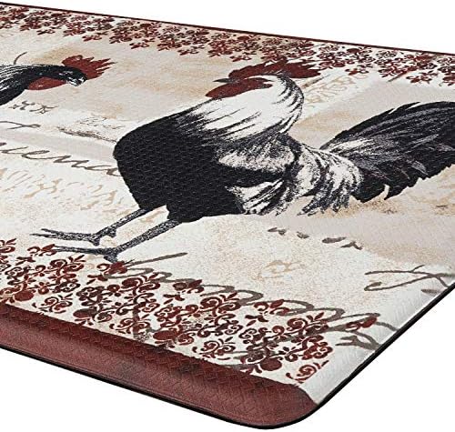 PowerSellerUSA Printed Anti Fatigue Mat, Non Slip Printed Textured Comfort Standing Floor Mats for Living, Dining Room, Bedroom, Kitchen, Office, Work (18x30 in., 2 Roosters)