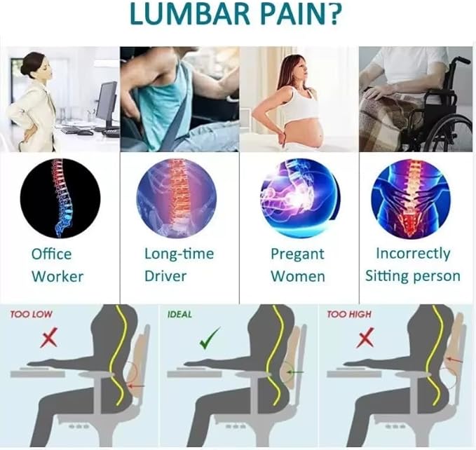 Seat Cushion – Orthopedic Memory Foam Back Relief Pillow for Office Chair, Car & Home, Ergonomic Breathable Woven Design for Long Sitting Comfort, Posture Correction & Pain Relief