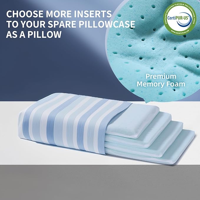 Adjustable Memory Foam Pillow's One Layer - 1 Height 2'' Insert for Cervical Pillow to Raise Pillow Height， CertiPUR-US Memory Foam Piece, Ultra Thin Pillow for Stomach Sleeper, Blue, Ultra Soft