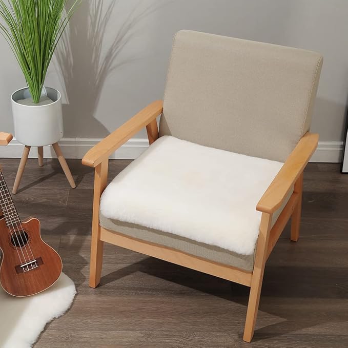 LLB Sheepskin Desk Chair Seat Cushion - Ivory White Fur, 19x19 Inch (Pack of 1)