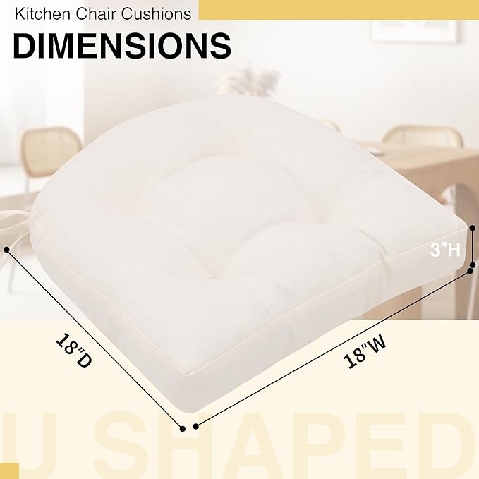 Tromlycs Chair Cushions for Dining Chairs Kitchen Seat Cushions Room Set of 2 Pads with Ties Indoor Non Slip Office 18 x 18 Inch, Light Cream