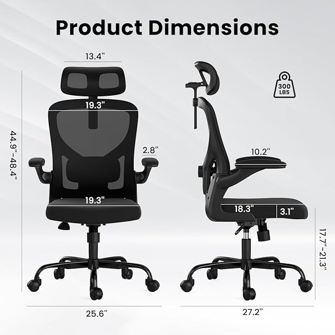 Breathable Mesh Elegance Office Chair, Modern Refined Office Chair with Adjustable Lumbar & Headrest, Minimalist Single Sofa Chairs for Home Office & Study, Black