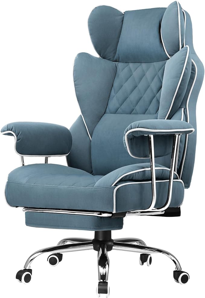 GTPLAYER Gaming Chair,Office Chair with Pocket Spring Lumbar Support, Ergonomic Comfortable Wide Office Desk Computer Chair with Outward Fixed Soft Armrests and Footrest (Fabric, Blue)