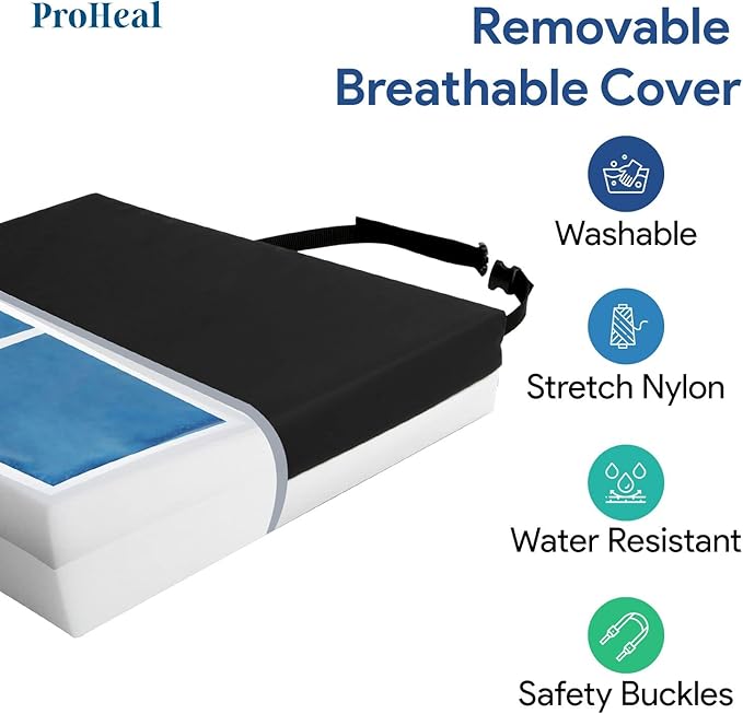 Wheelchair Seat Cushion Gel Infused Foam - Orthopedic, Coccyx, Tailbone Support - High Resilience for Positioning and Stability Prevents Pressure Sores -22" x 18" x 3"