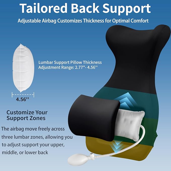 27.7'' Adjustable High Lumbar Support Pillow for Office Chair, Full Back Support Pillow for Upper Lower Back Pain Relief, Memory Foam Lumbar Cushion for Desk, Gaming Chair, Couch, Improves Posture