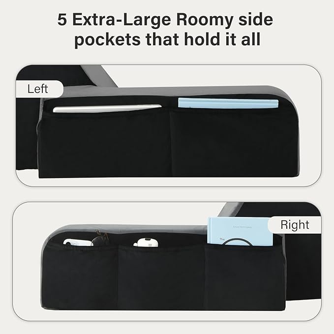 Vekkia 25" Extra-Large Reading Pillow for Tall Adults – 60° Ergonomic Wedge Back Pillow with Built-in Armrests, Adjustable Headrest & Large Pockets – Ideal for Sitting in Bed, Reading, TV, and Gaming