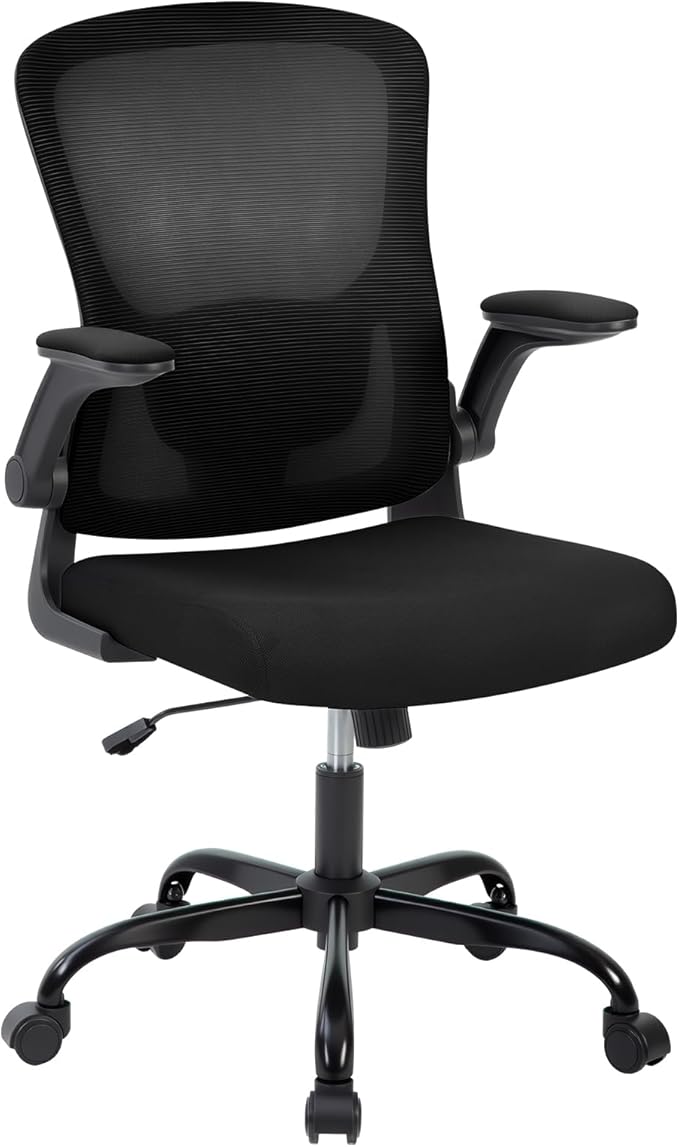 Premium Ergonomic High-Back Mesh Office Chair - Adjustable Height, Flip-Up Armrests & Lumbar Support - Comfy Swivel Seat for Home, Gaming & Work - Black Net