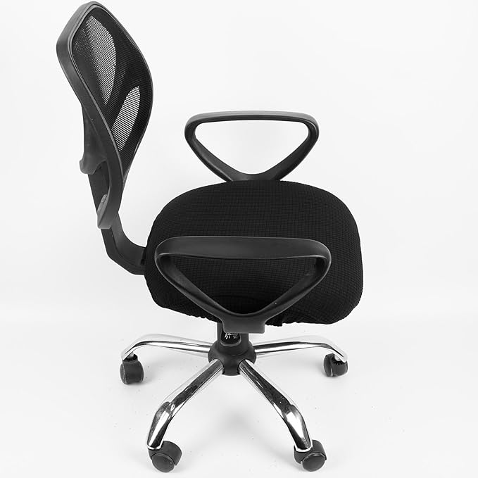 Melaluxe Stretch Jacquard Office Chair Cover, Removable Washable Desk Chair Cover Rotating Chair Seat Slipcover, Black