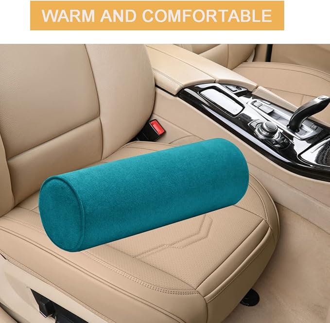 Cylinder Round Memory Foam Support Pillows Cervical Neck Roll Pillow with Pillowcase Soft, Comfortable and Breathable for Sleeping, Chair, Car, Sofa，Travel- Lake Blue24X6