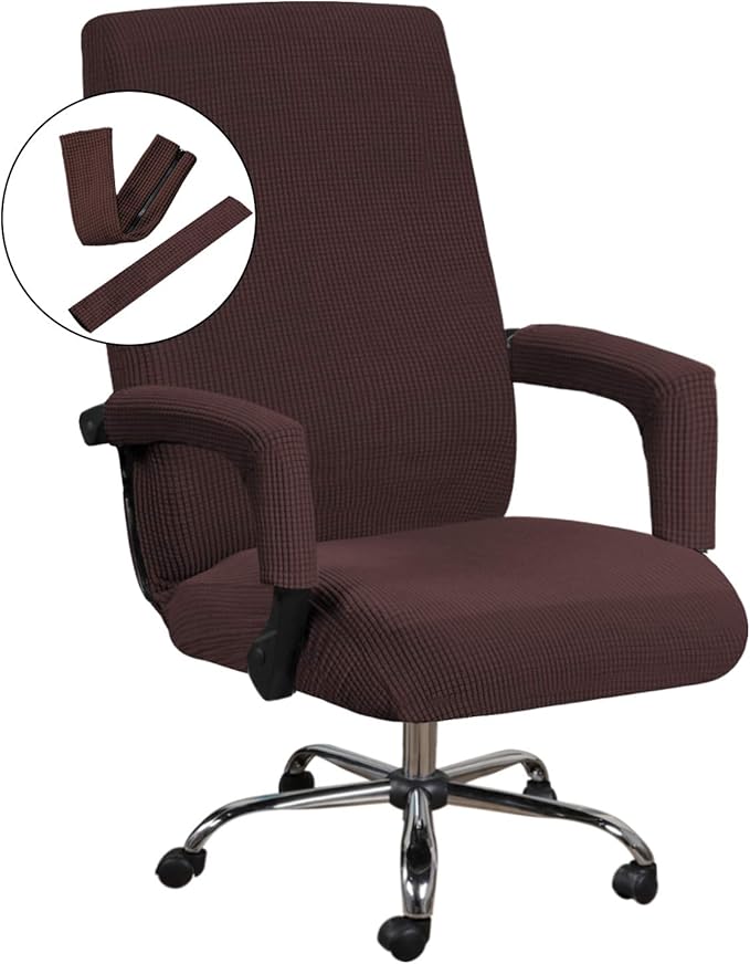H.VERSAILTEX Office Chair Cover- Large Removable Computer Cover for with Zipper Universal Rotating Desk High Back Seat Washable Protector Pets,Brown