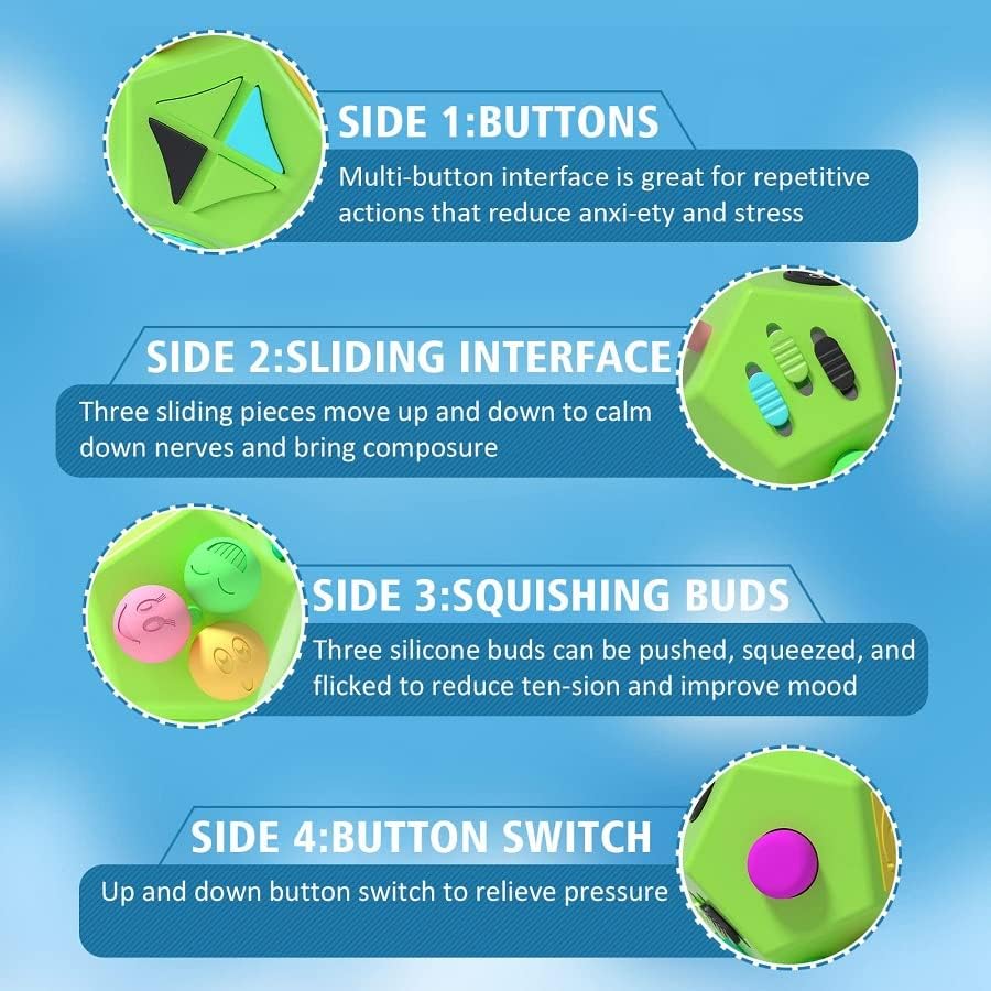 Fidget Dodecagon –12-Side Fidget Toys Cube Relieves Stress and Anxiety Anti Depression Travel Toy Stocking Stuffers Gifts for Children and Adults(B1 Green)