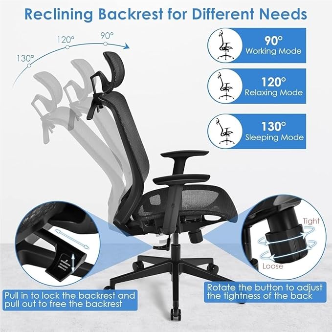 Breathable Mesh Office Chair - High Back Ergonomic Desk Chair with Flip-Up Armrests, Rolling Swivel, Adjustable, Ideal for Hot Weather and Mesh Ventilation