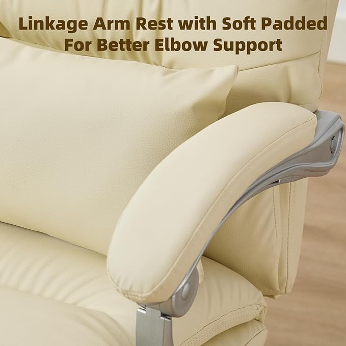 Office Chair with Foot Rest, High Back 155° Reclining, Leather Office Desk Computer Chair, Swivel Computer Desk Chair with Wheels