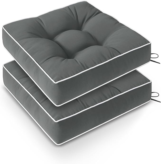 Wellsin Outdoor Chair Cushions Set of 2, Patio Cushions for Outdoor Furniture, Tufted Waterproof Outdoor Chair Pads, 19 x 19 Inch, Dark Gray