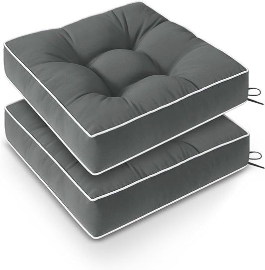 Wellsin Outdoor Chair Cushions Set of 2, Patio Cushions for Outdoor Furniture, Tufted Waterproof Outdoor Chair Pads, 19 x 19 Inch, Dark Gray
