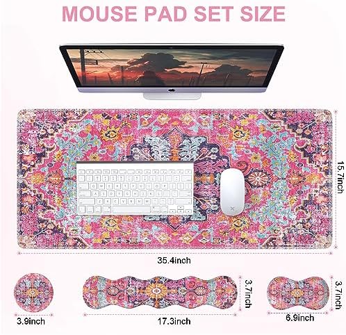 iLeadon Boho Desk Mat Set,Large Mouse Pad and Keyboard Wrist Rest