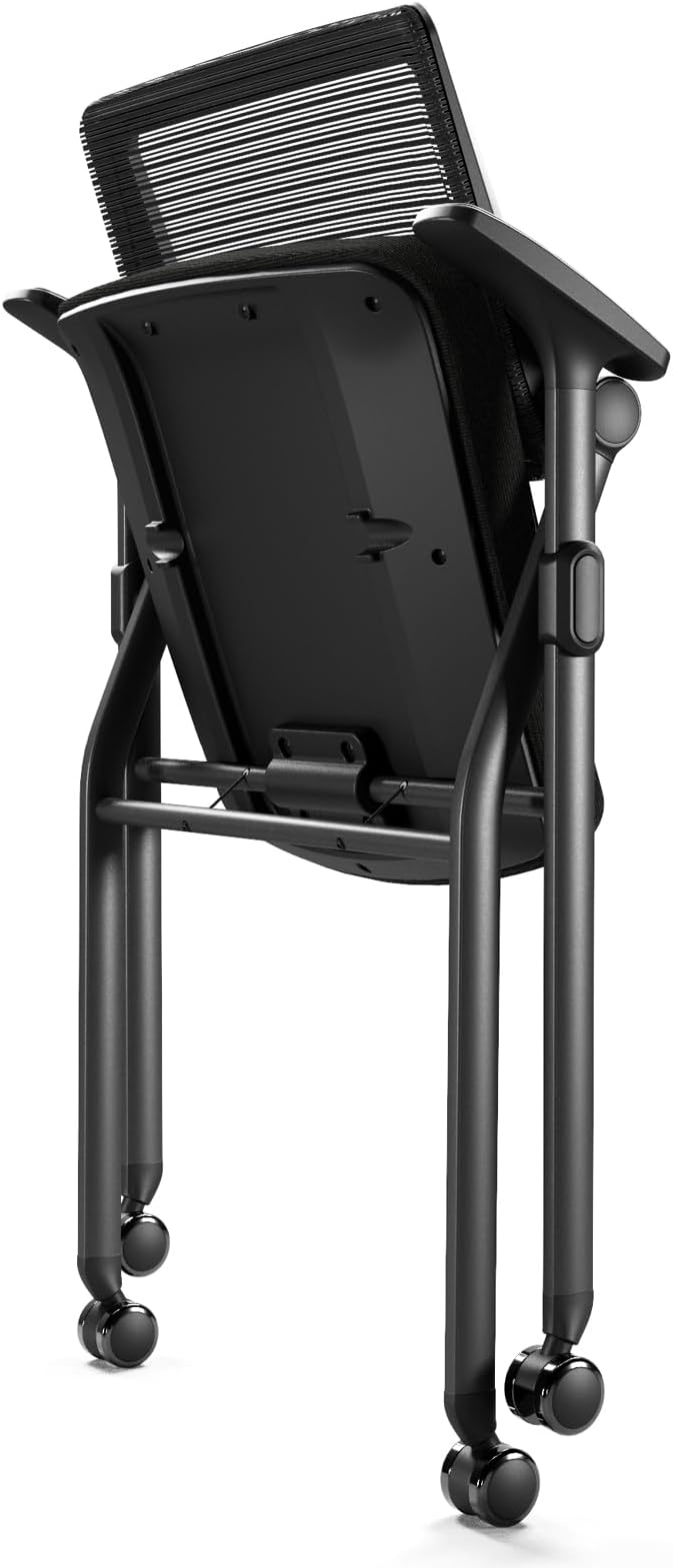 Foldable Office Chair Set of 2 with PU Wheels Ergonomic Mesh Bouncing Back, Stackable Conference Room Chair, Office Guest & Reception & Meeting Chair (Black)